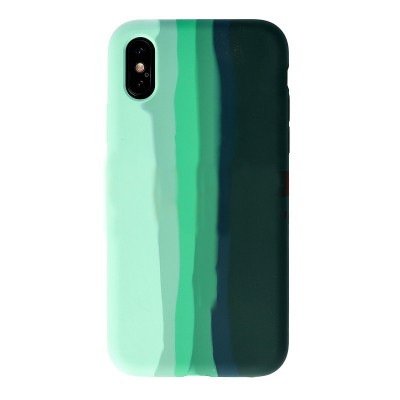 Husa Premium iPhone 12, Silicon Catifelat Rainbow, Verde